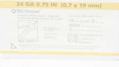 BD 383511 Nexiva Closed IV Cath. System-Single Port 24GA x 0.75inch 0.3mL (x)